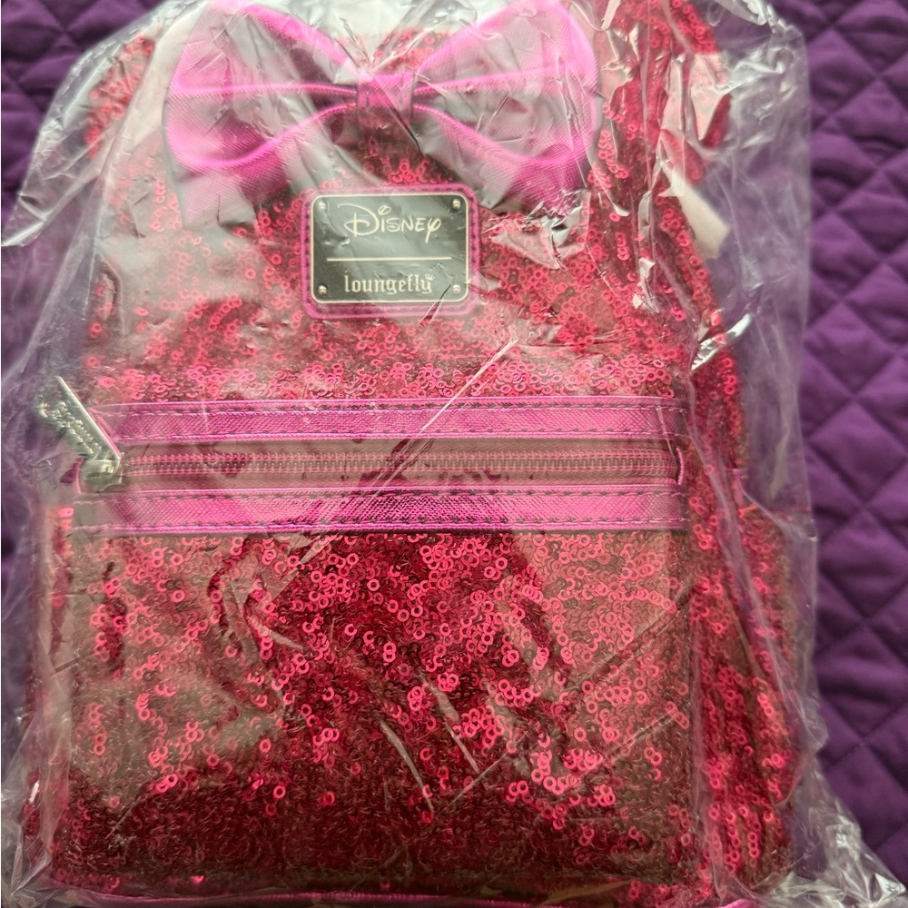 LoungeFly Disney Minnie Mouse Magenta Sequin Mini Backpack